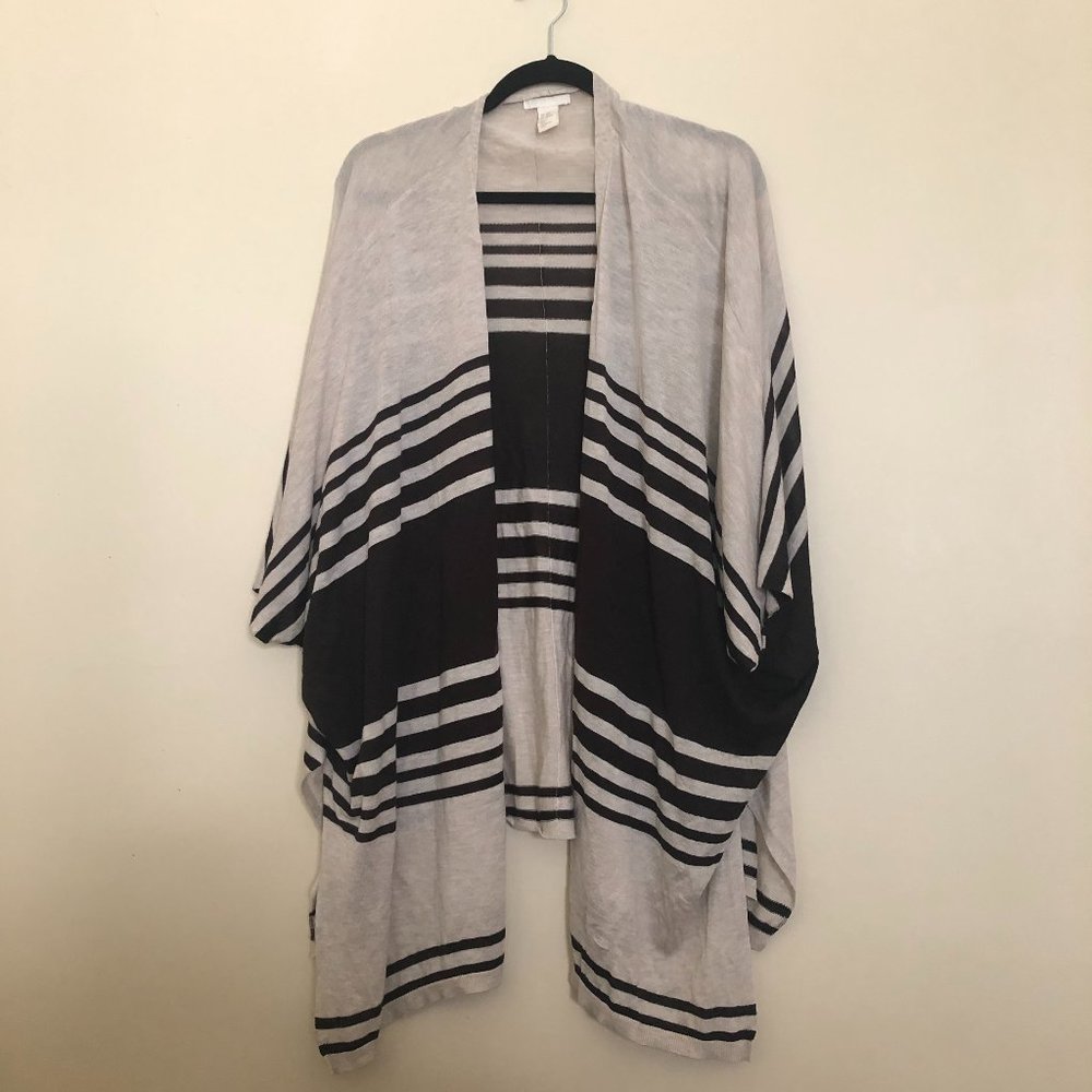 H&M Boho Striped Poncho Cardigan | Open Front Neutral Layer | XS–M Fit - Picture 5 of 11